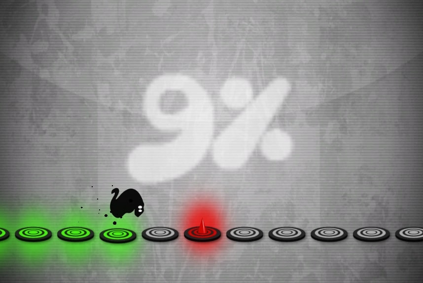 Beware of the spikes protruding from the red platform in the Bounce Path game at Geodashlite.io