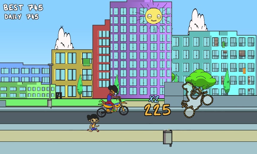 In Wheelie Party there is a boy who will always run after you while playing at Geodashlite.io