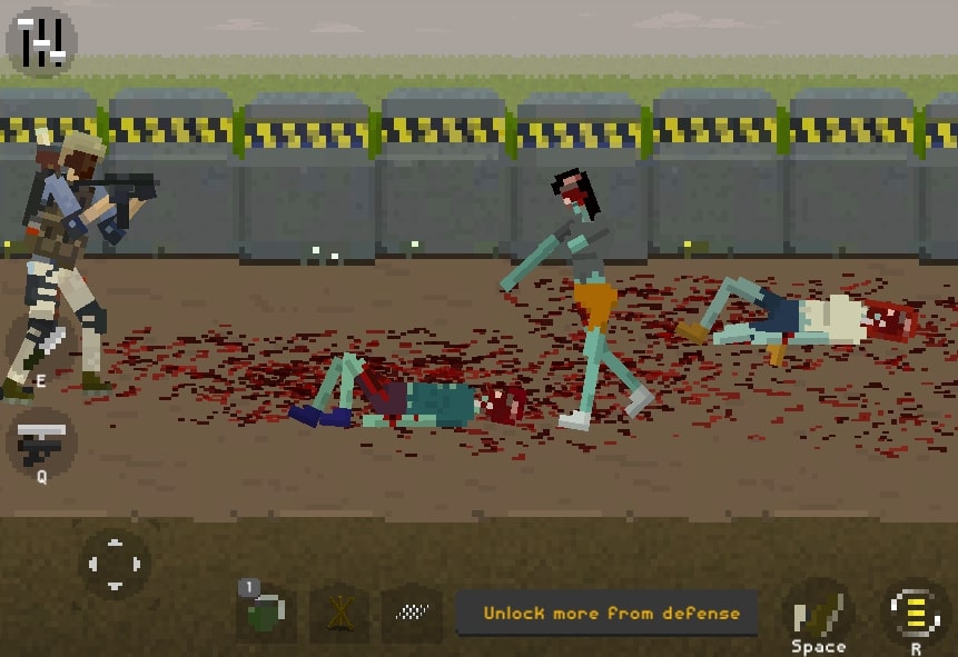 Players always need to be careful of zombies that have fallen but aren't completely dead; they can still get up and keep going in the Undead Invasion game at Geodashlite.com.