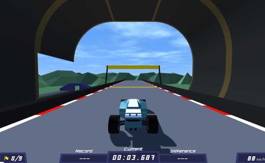 Race track scene in PolyTrack game at Geodashlite.io
